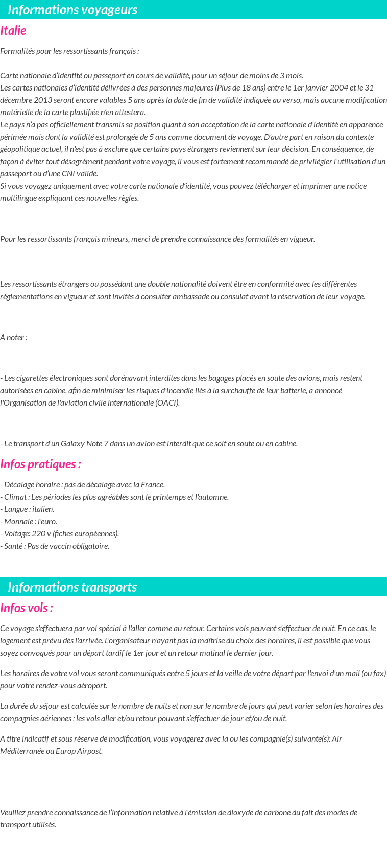 Formalités et infos voyageurs