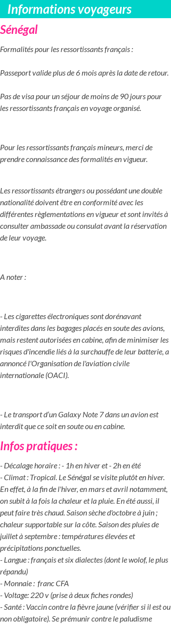 Formalités et infos voyageurs