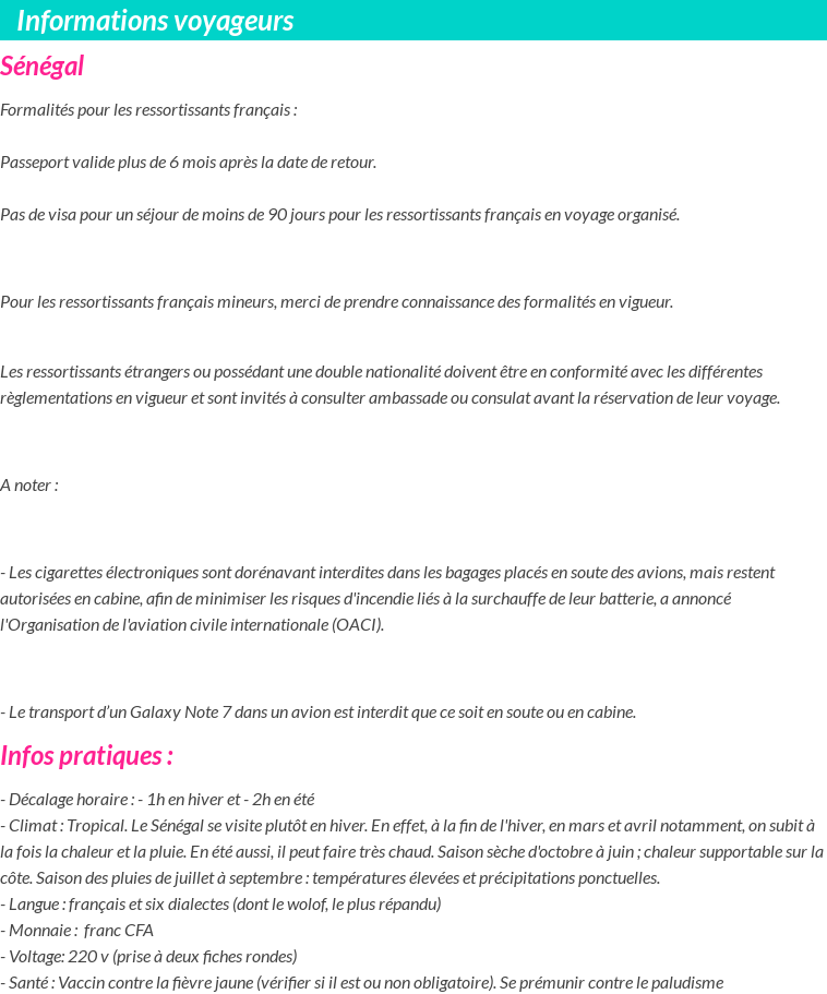 Formalités et infos voyageurs