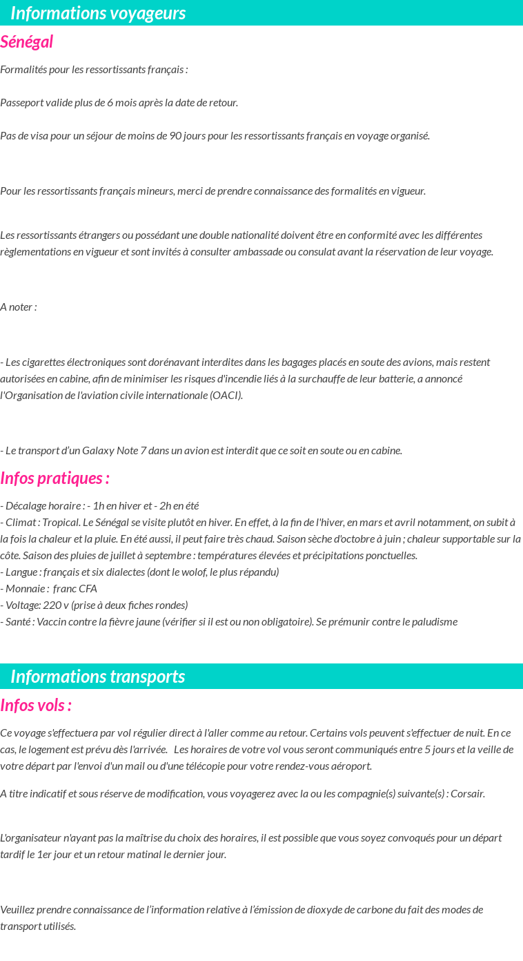 Formalités et infos voyageurs