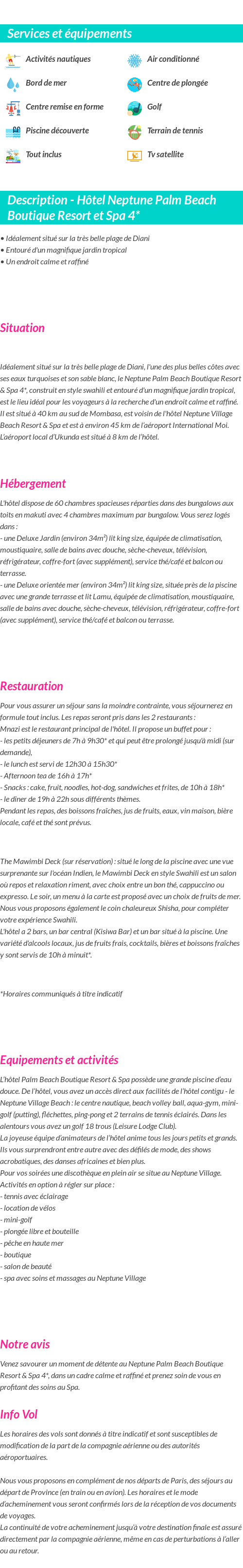Détails du séjour