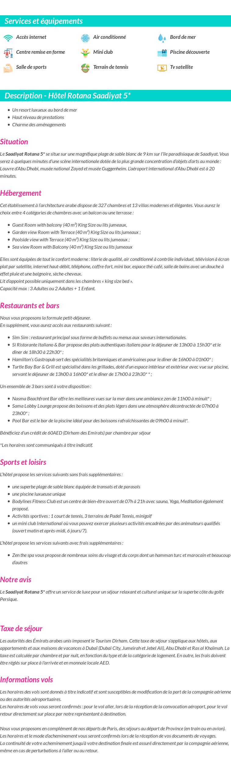 Détails du séjour