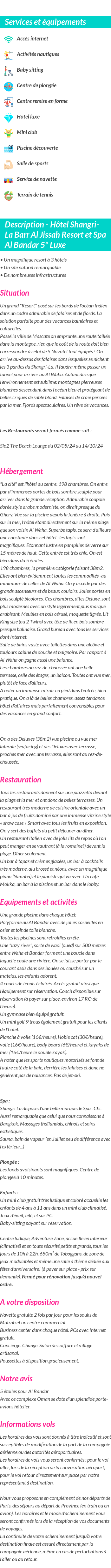 Détails du séjour