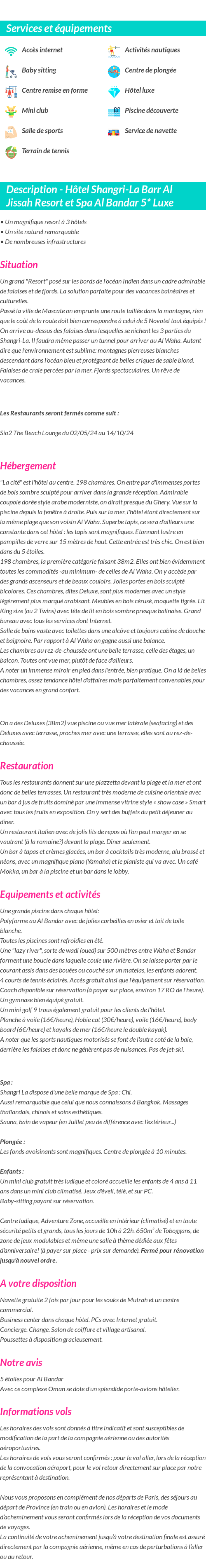 Détails du séjour