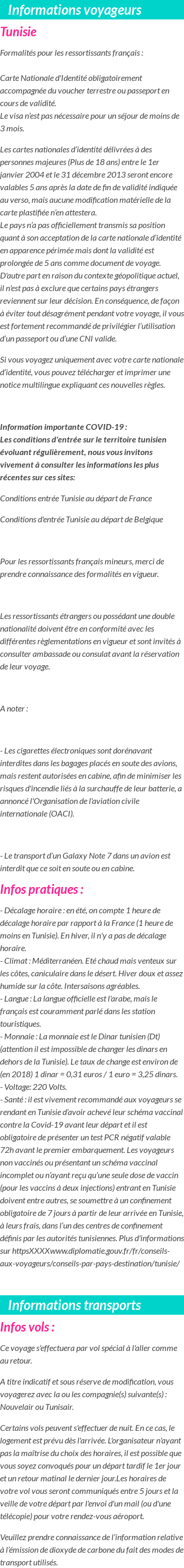 Formalités et infos voyageurs
