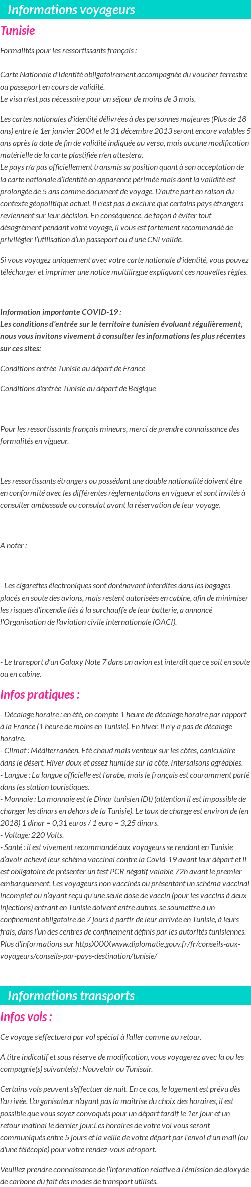 Formalités et infos voyageurs