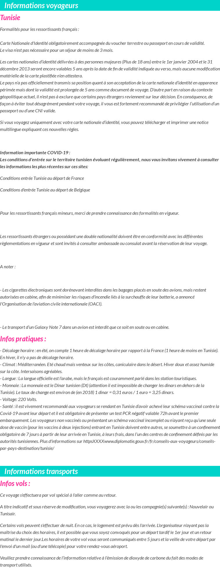 Formalités et infos voyageurs