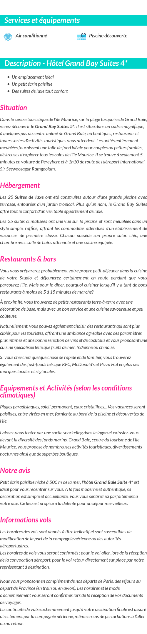 Détails du séjour