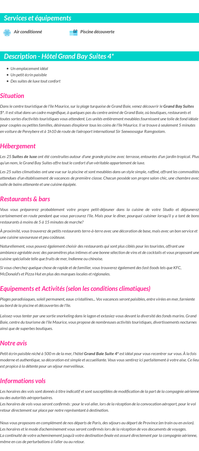 Détails du séjour