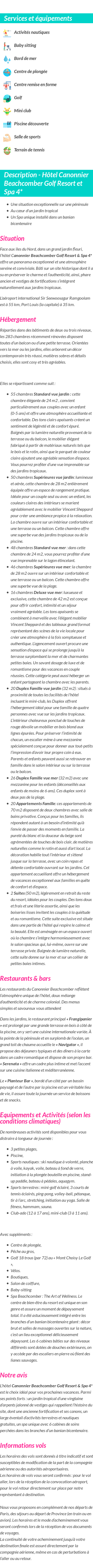 Détails du séjour