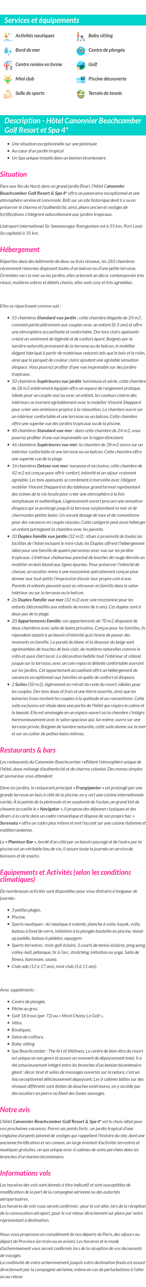 Détails du séjour