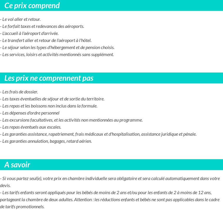 Conditions tarifaires