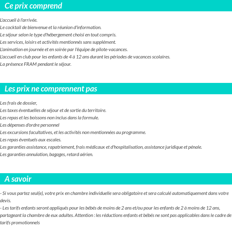 Conditions tarifaires