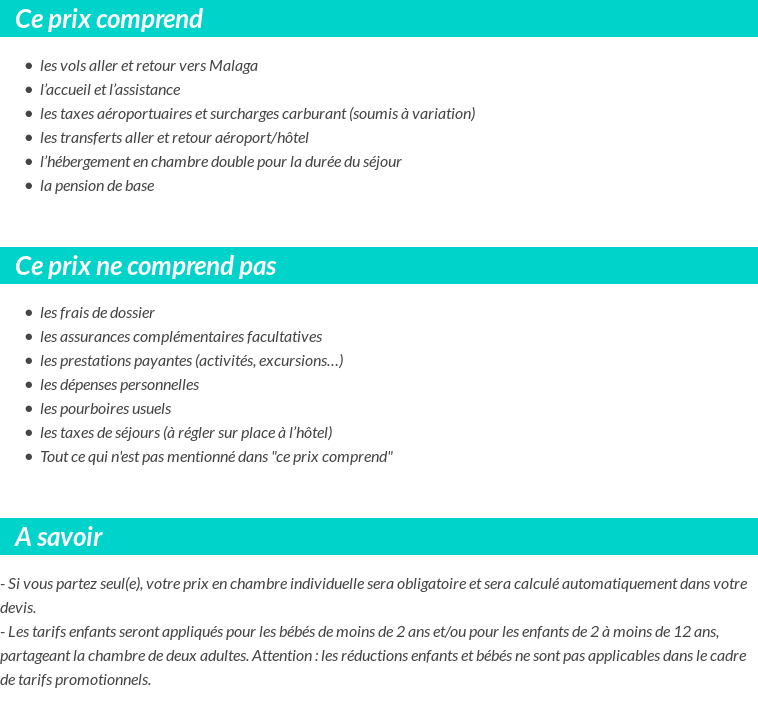 Conditions tarifaires
