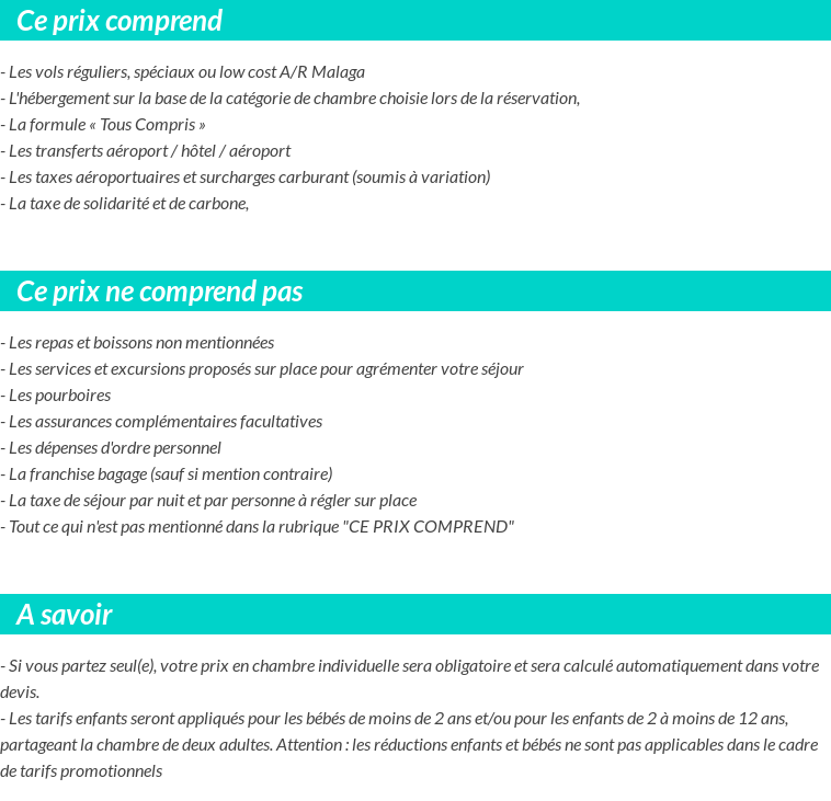 Conditions tarifaires