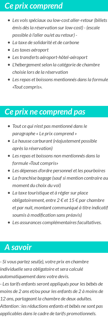 Conditions tarifaires