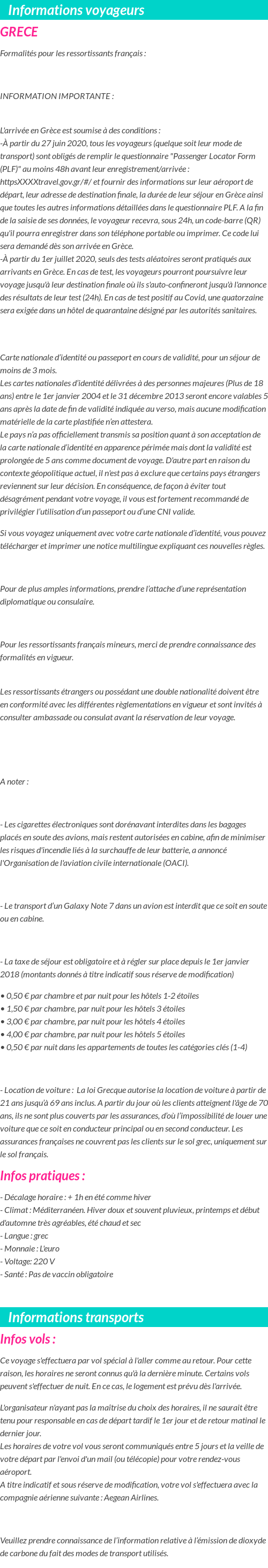 Formalités et infos voyageurs