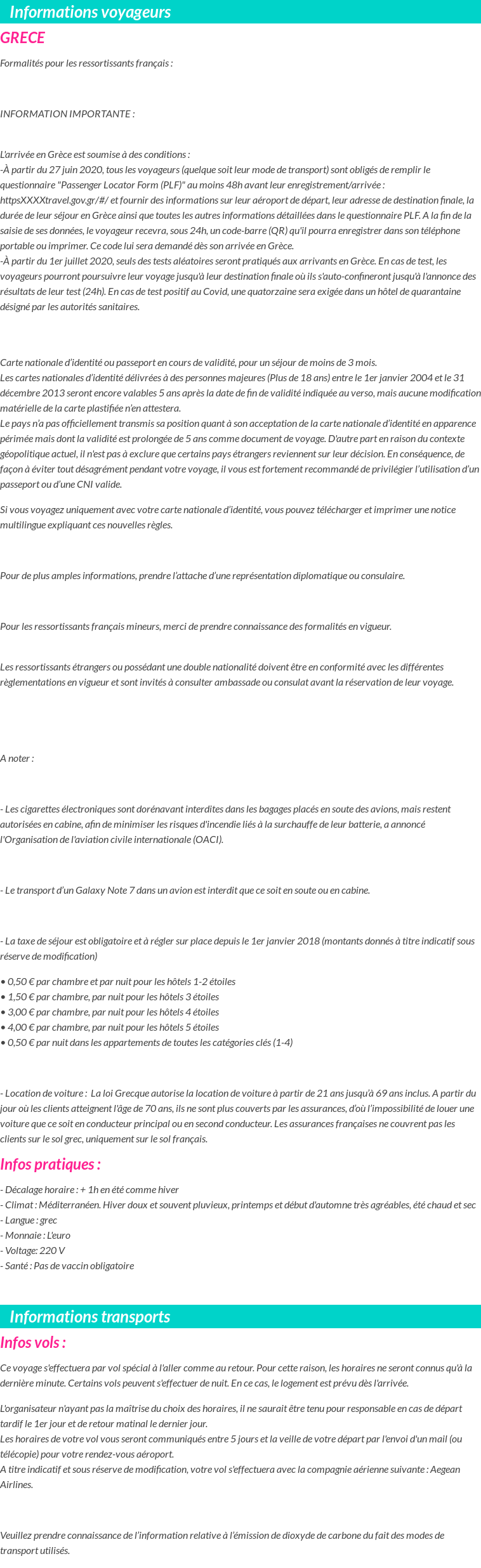 Formalités et infos voyageurs