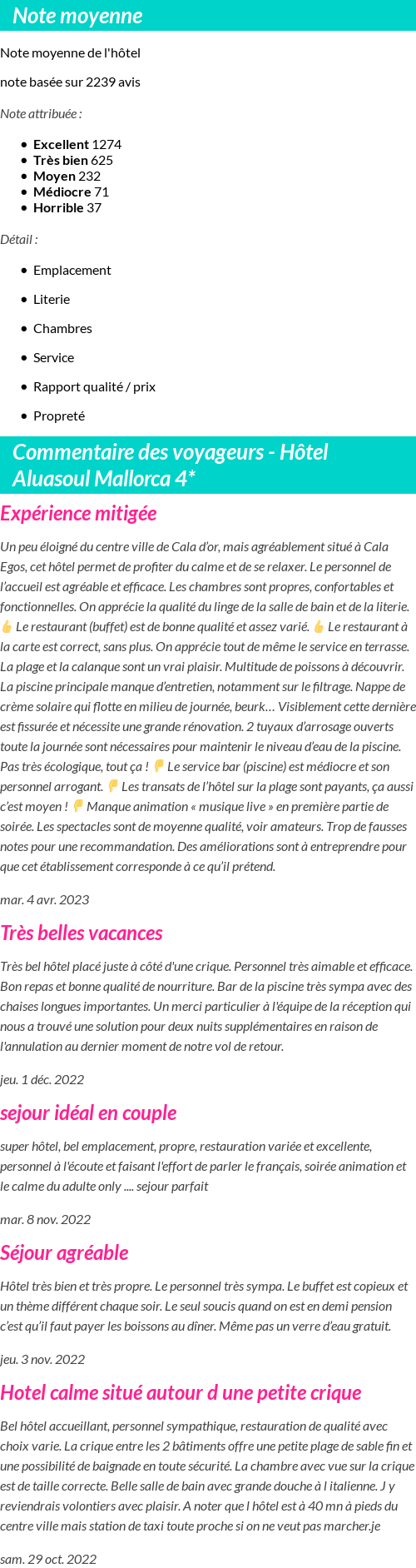 Avis clients