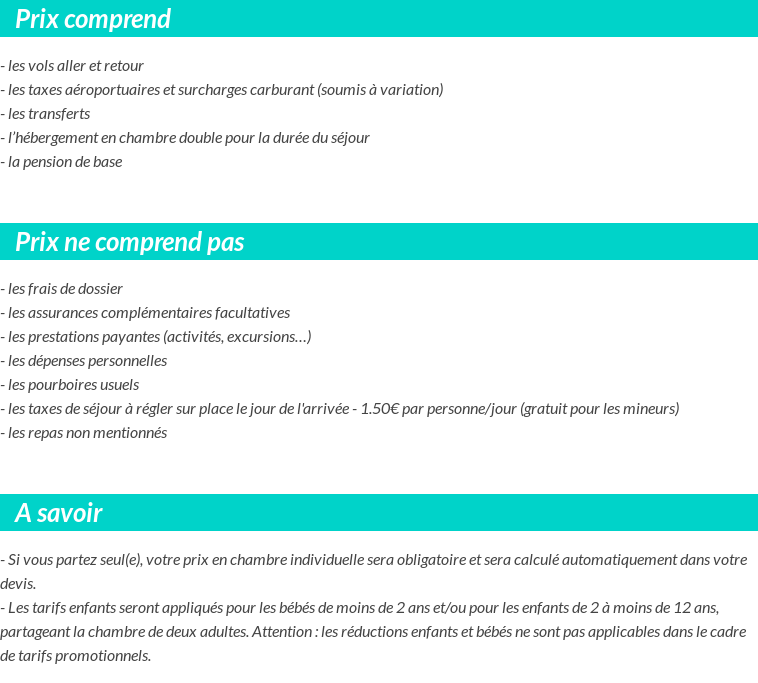 Conditions tarifaires