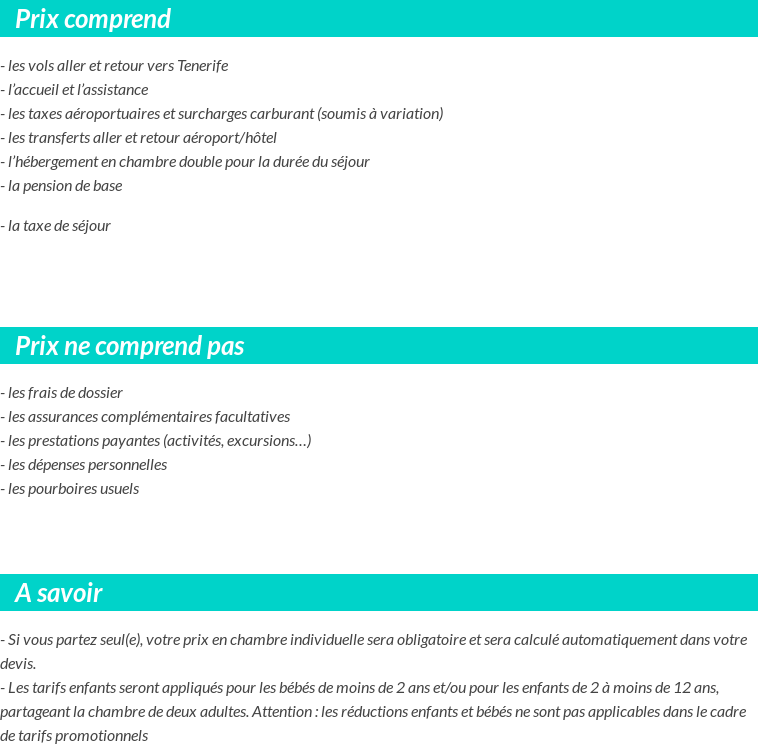 Conditions tarifaires