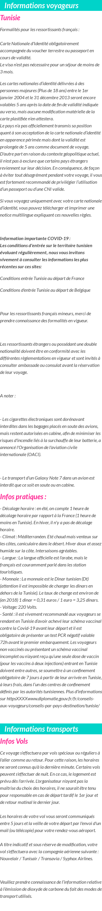 Formalités et infos voyageurs