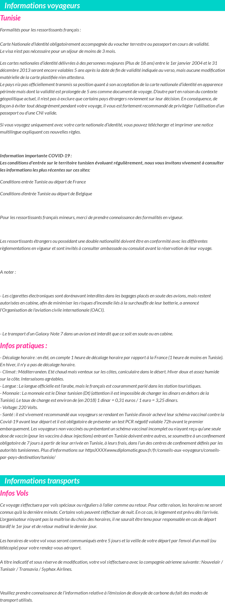 Formalités et infos voyageurs
