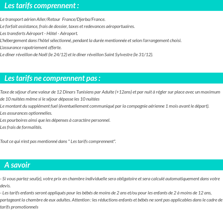 Conditions tarifaires