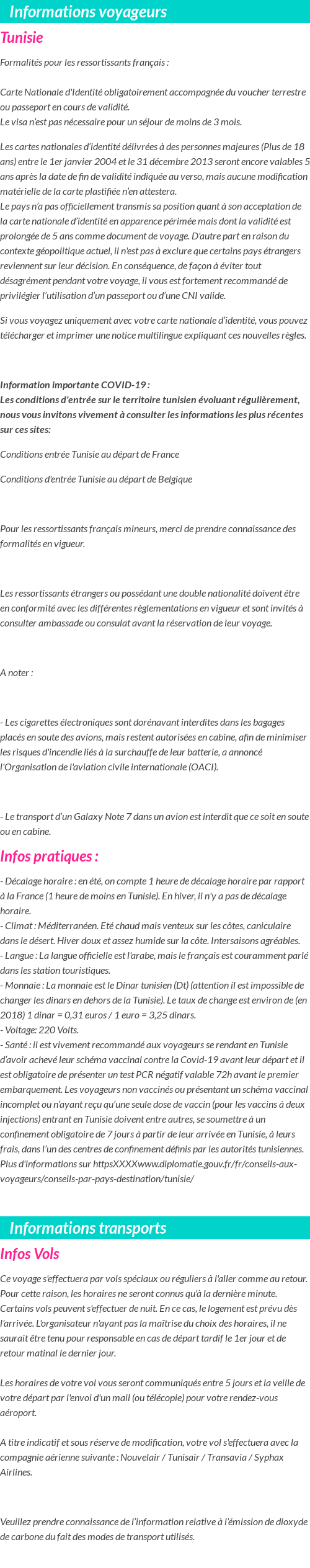 Formalités et infos voyageurs