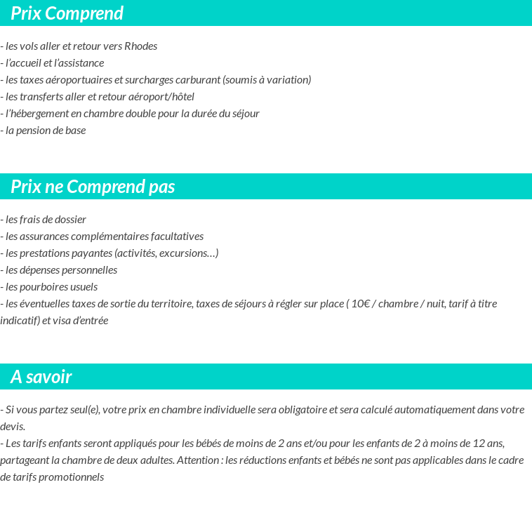 Conditions tarifaires
