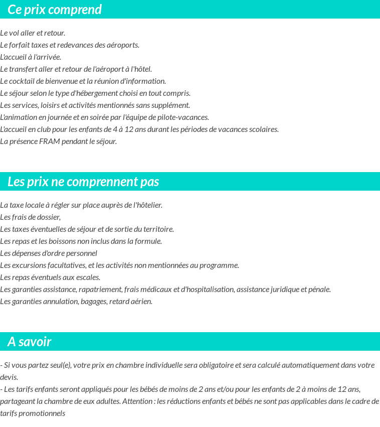 Conditions tarifaires
