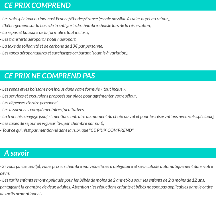 Conditions tarifaires
