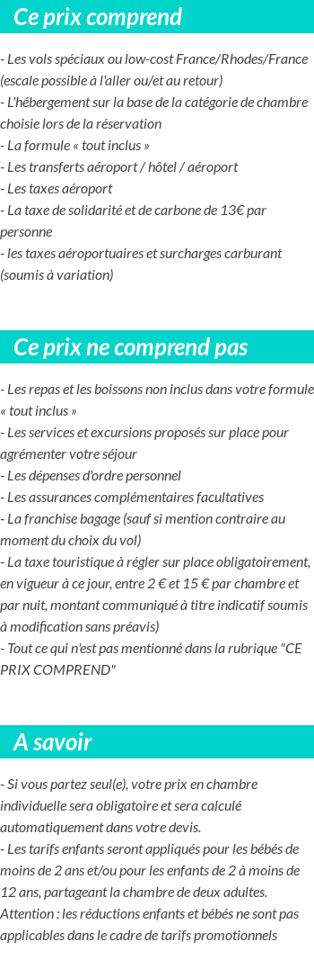 Conditions tarifaires