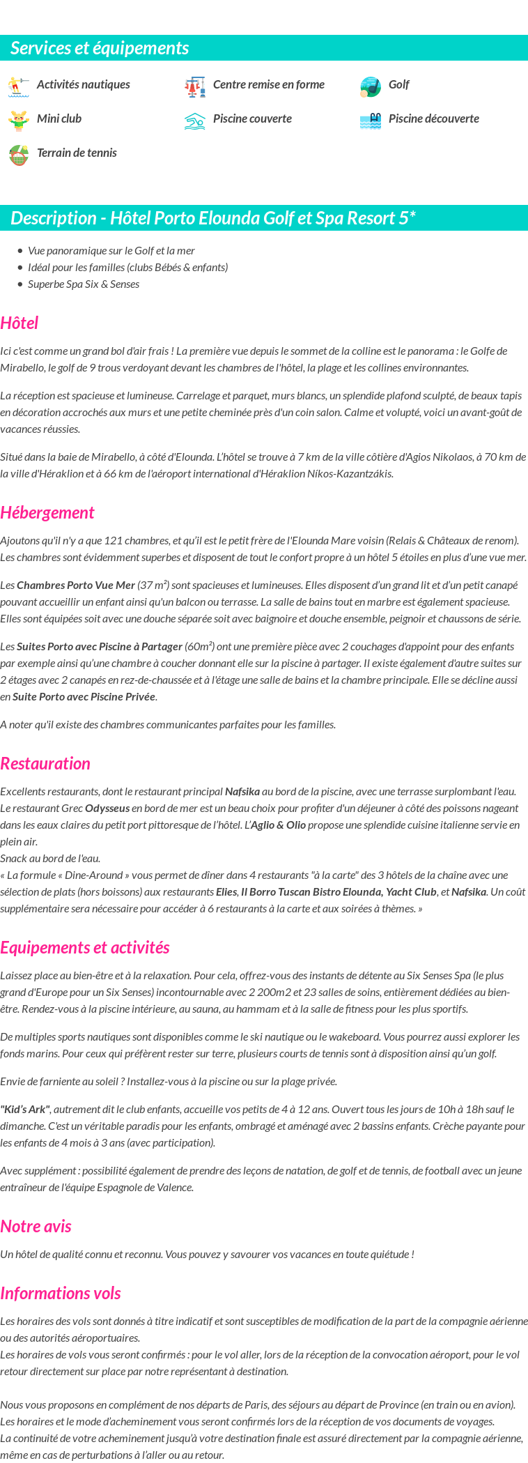 Détails du séjour