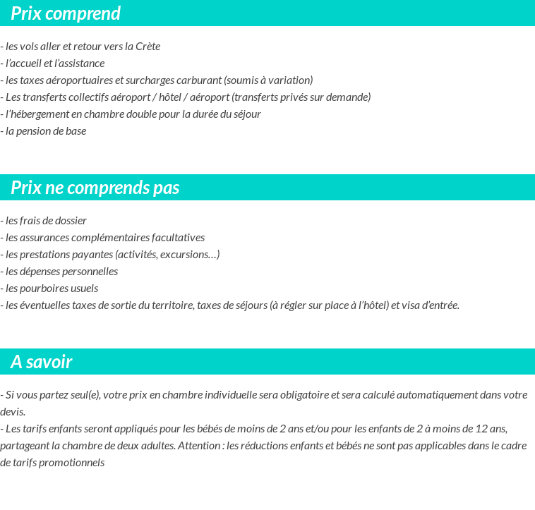 Conditions tarifaires