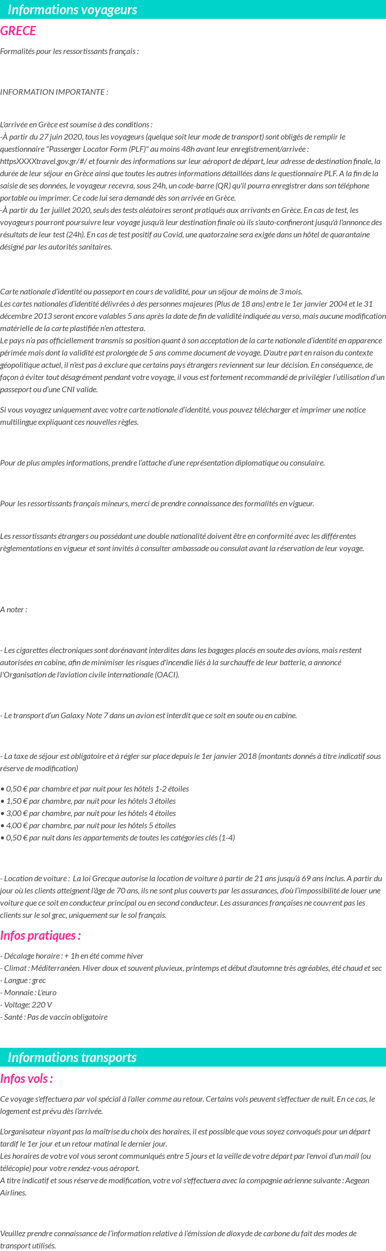 Formalités et infos voyageurs