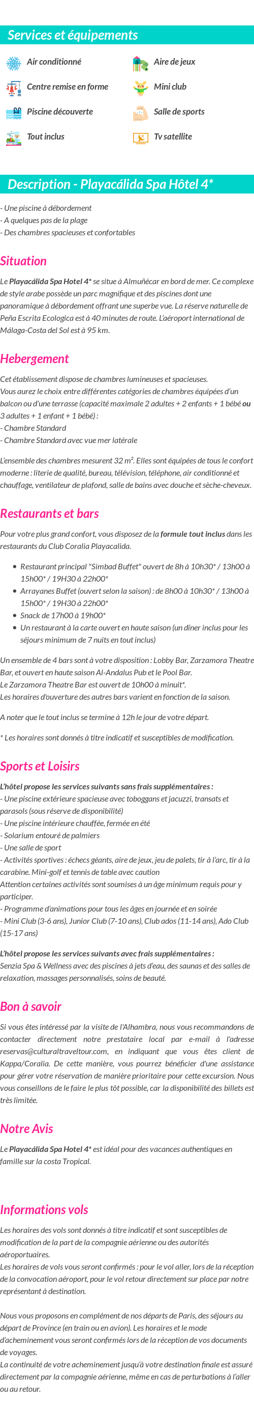 Détails du séjour