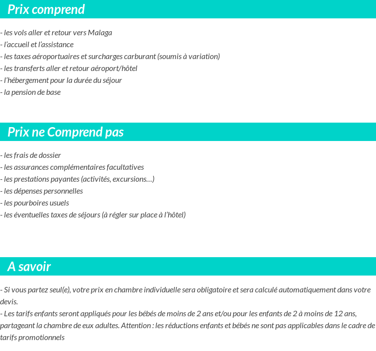 Conditions tarifaires