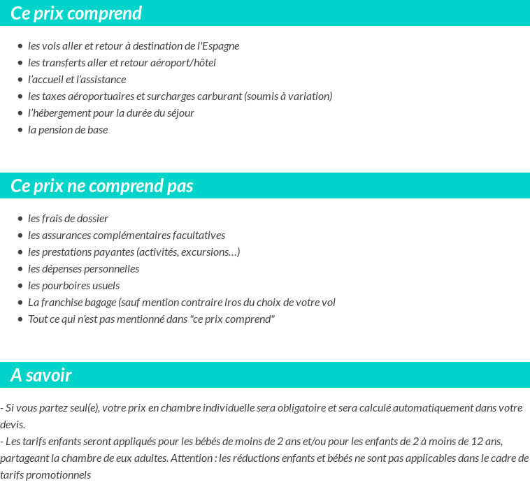 Conditions tarifaires