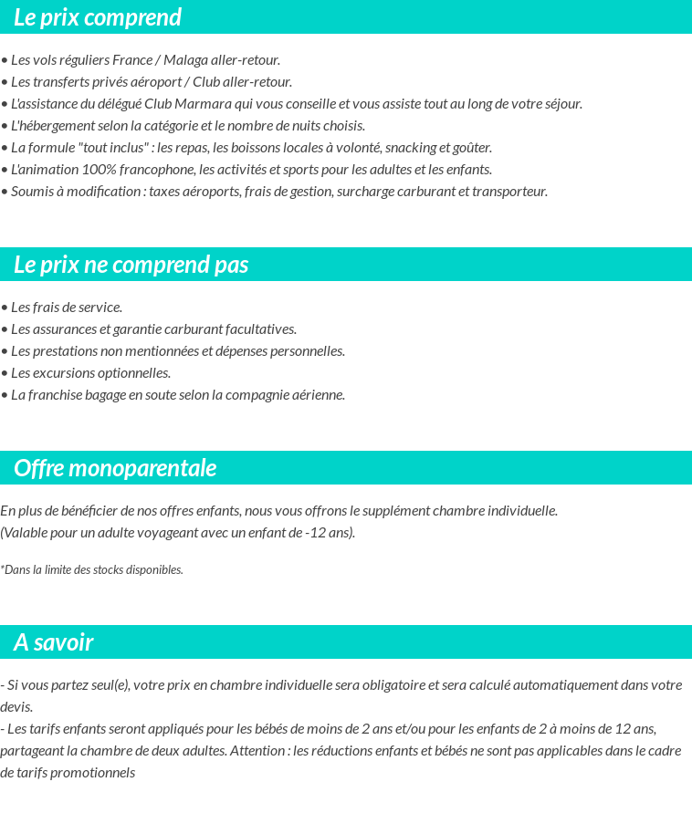 Conditions tarifaires