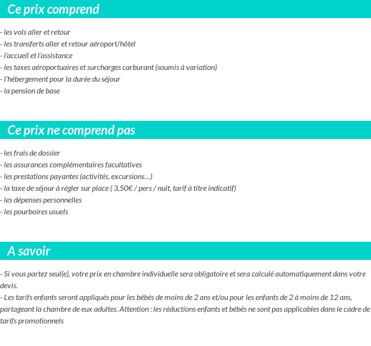 Conditions tarifaires