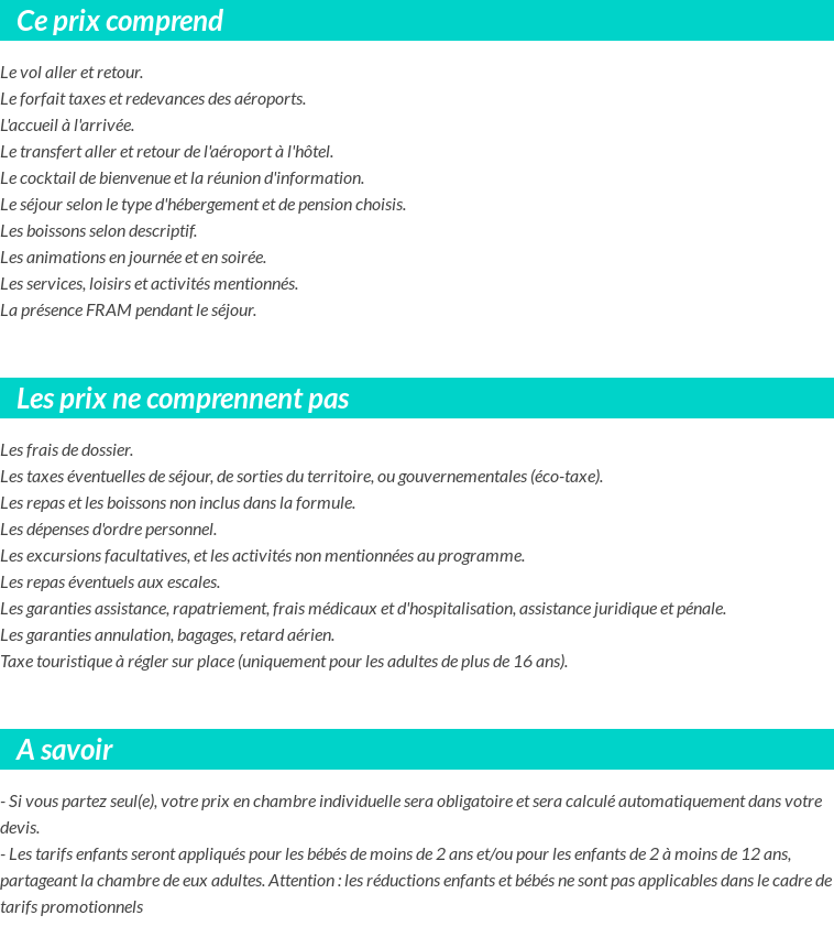 Conditions tarifaires