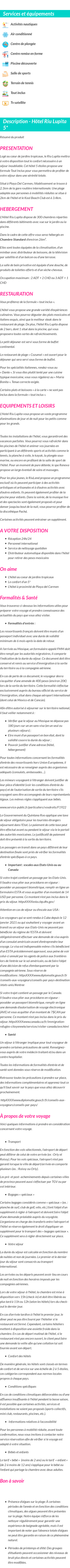 Détails du séjour