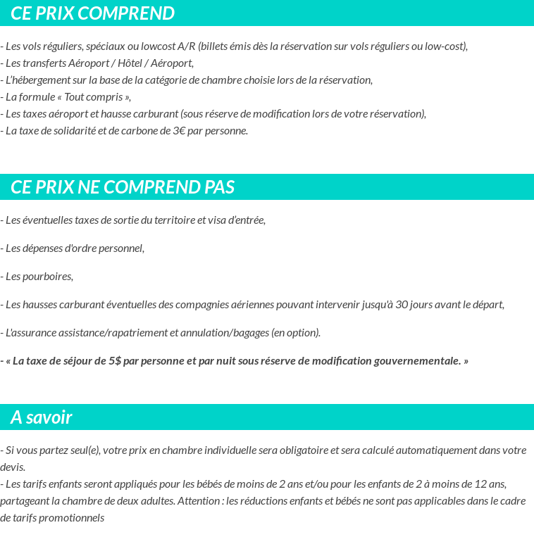 Conditions tarifaires