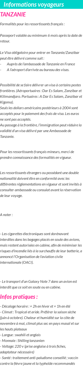 Formalités et infos voyageurs