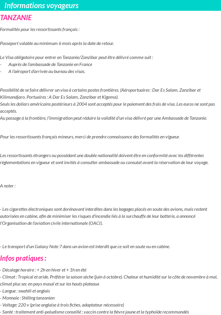 Formalités et infos voyageurs