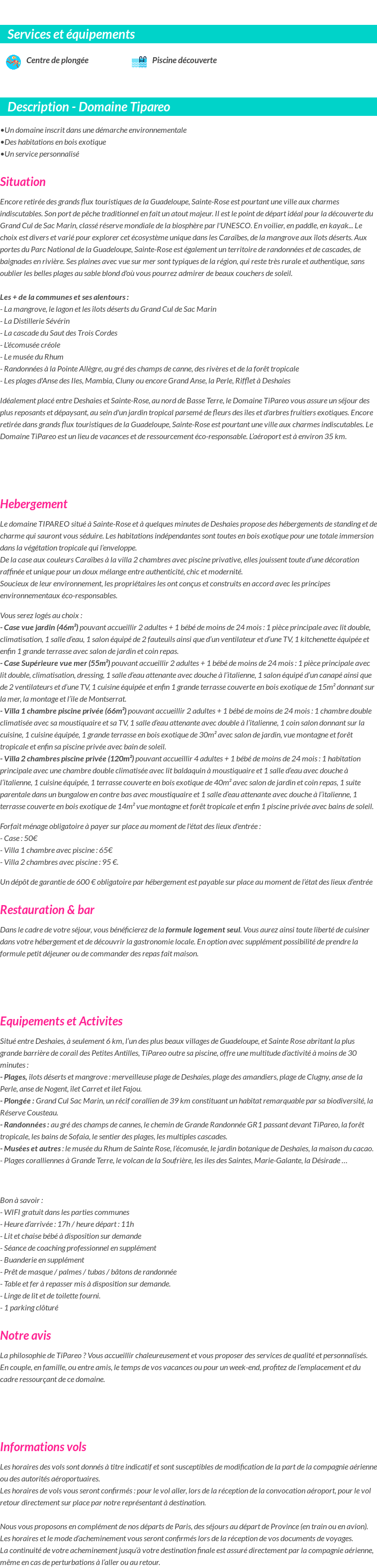 Détails du séjour