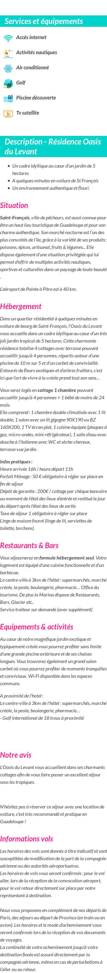 Détails du séjour