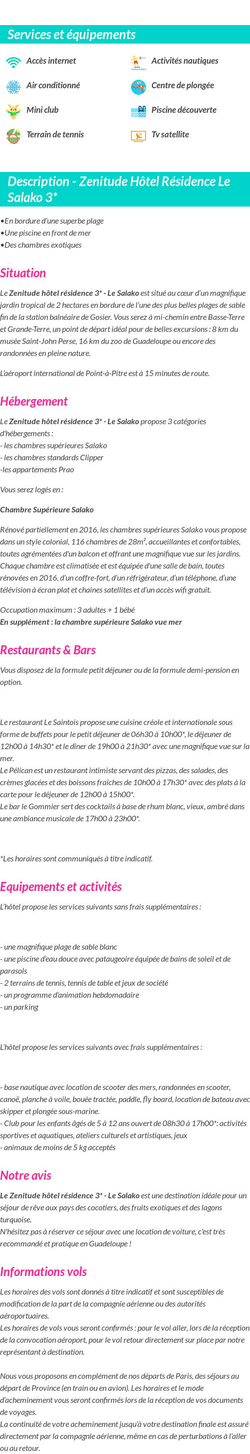 Détails du séjour