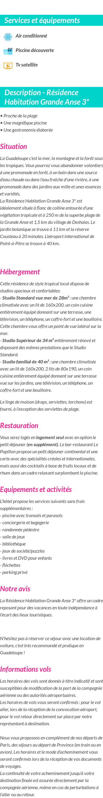 Détails du séjour